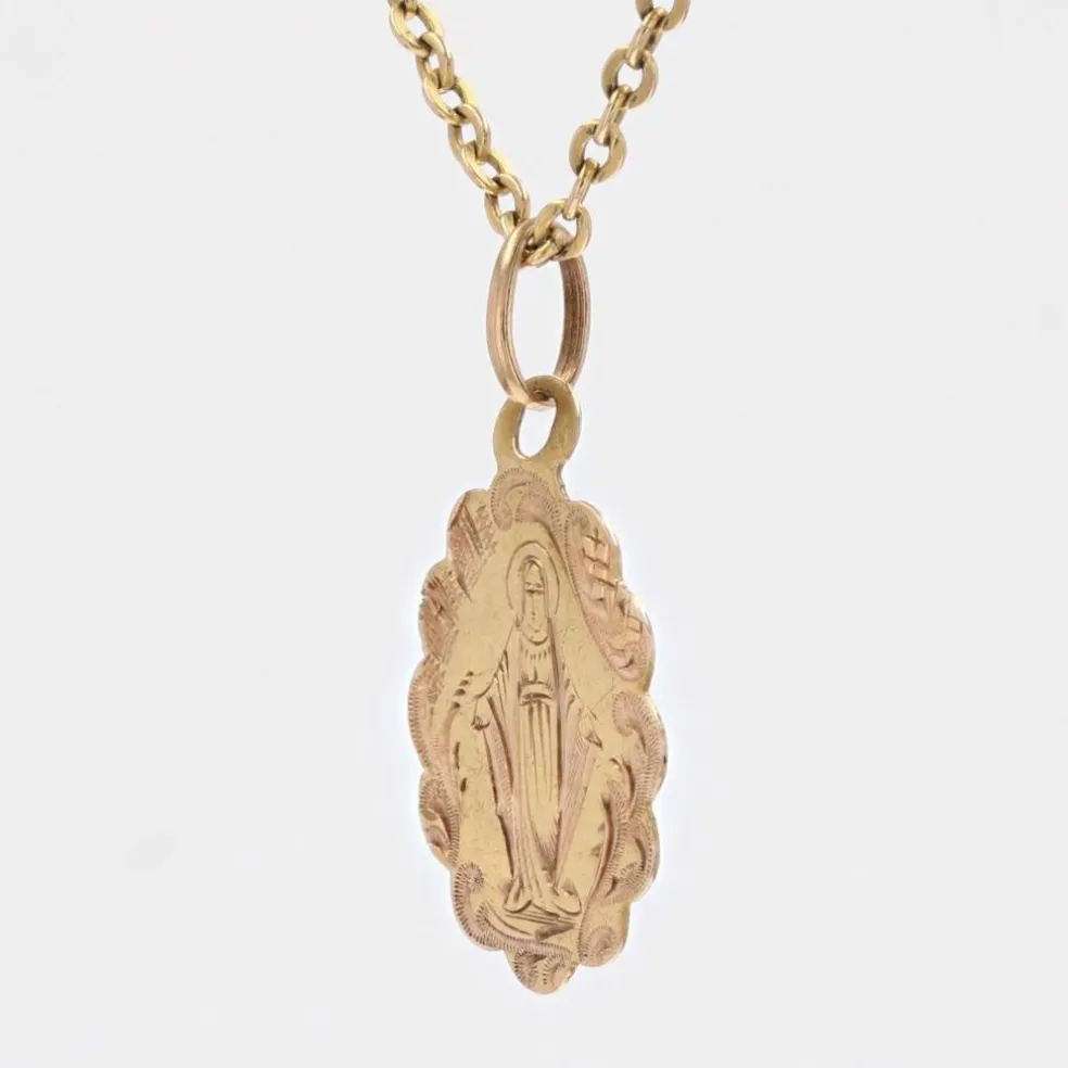 Médaille ancienne or rose polylobée ciselée Vierge miraculeuse