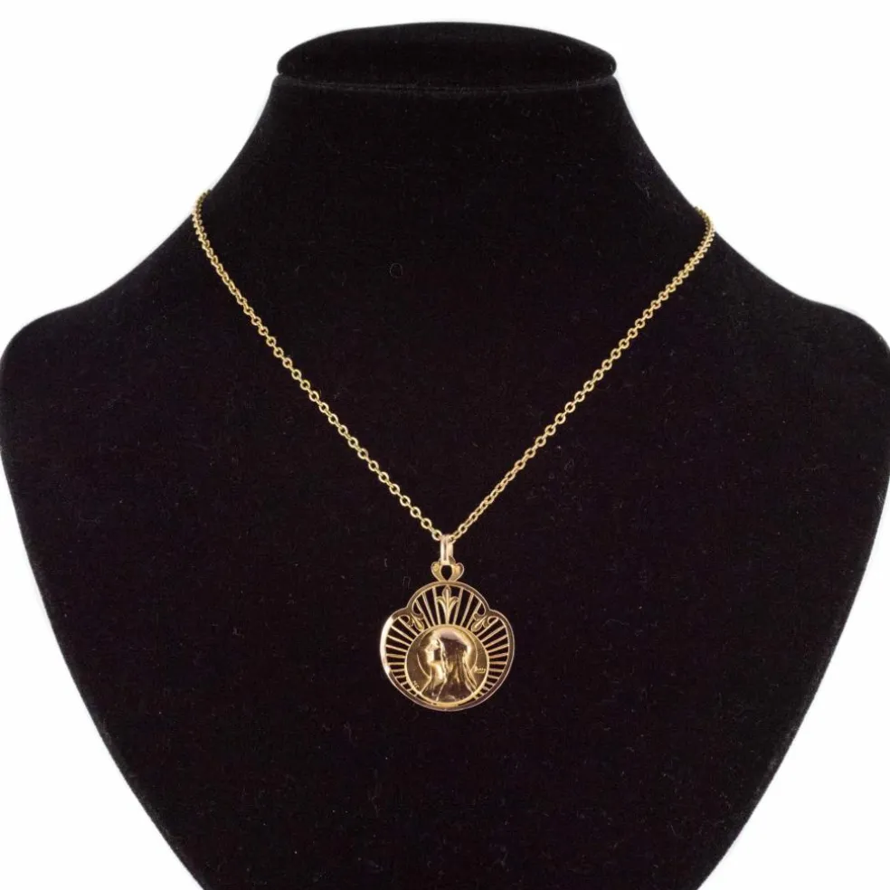 Médaille ancienne or rose Vierge auréolée