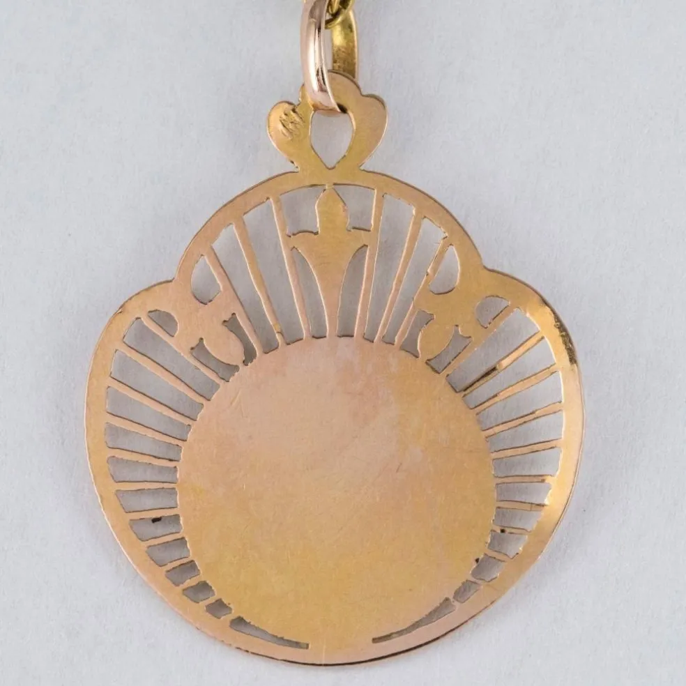 Médaille ancienne or rose Vierge auréolée