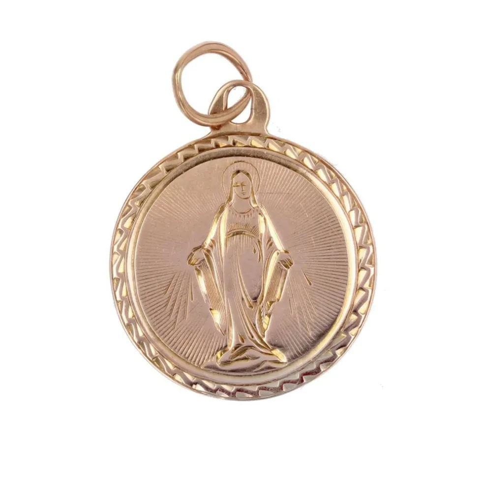 Médaille ancienne Vierge debout or rose