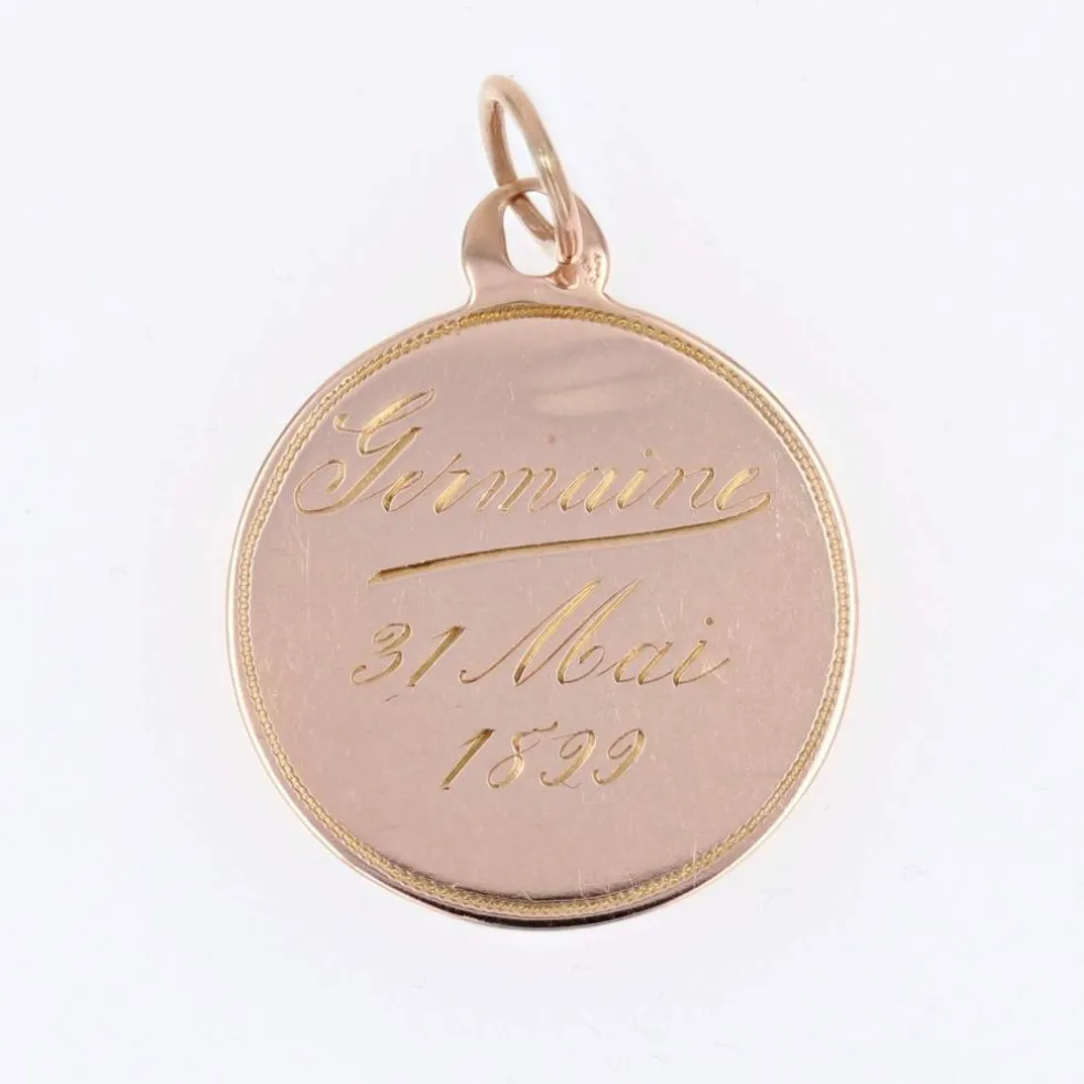 Médaille ancienne Vierge debout or rose