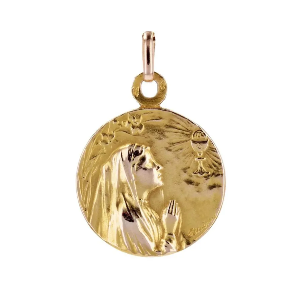Médaille ancienne Vierge en prière et calice