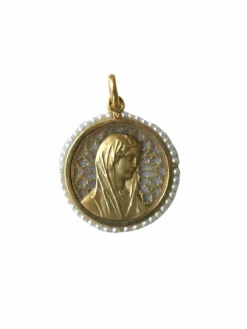 Médaille ancienne Vierge Marie or et perles fines