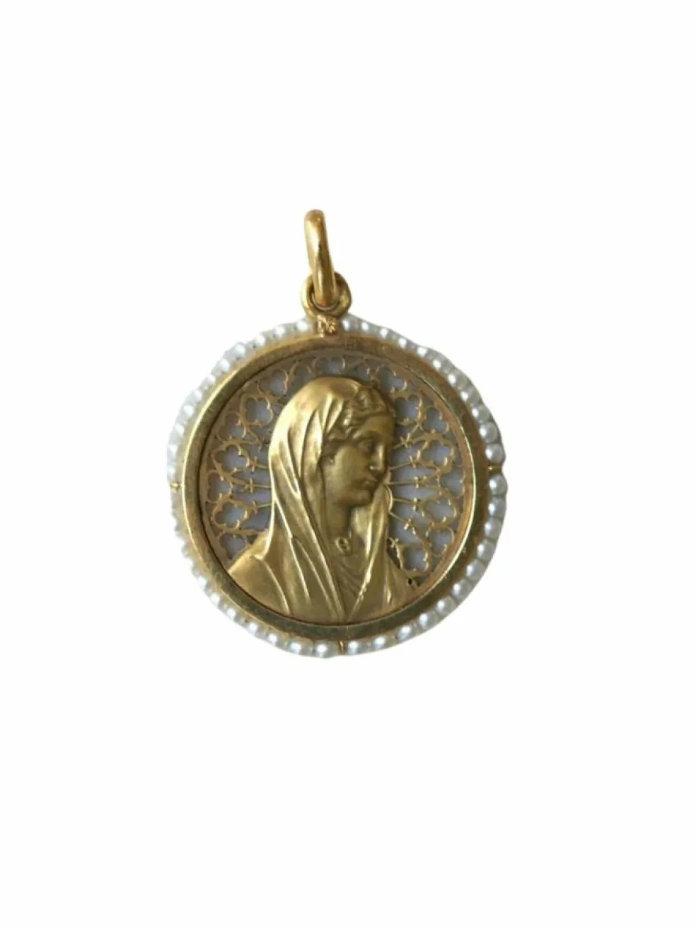 Médaille ancienne Vierge Marie or et perles fines
