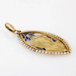 Médaille ancienne vierge perles fines et émail