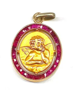 Médaille ange en or jaune 18 carats, datée 1927