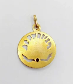 Médaille antique or jaune mois de naissance Juillet et pierre rouge (circa 1900)