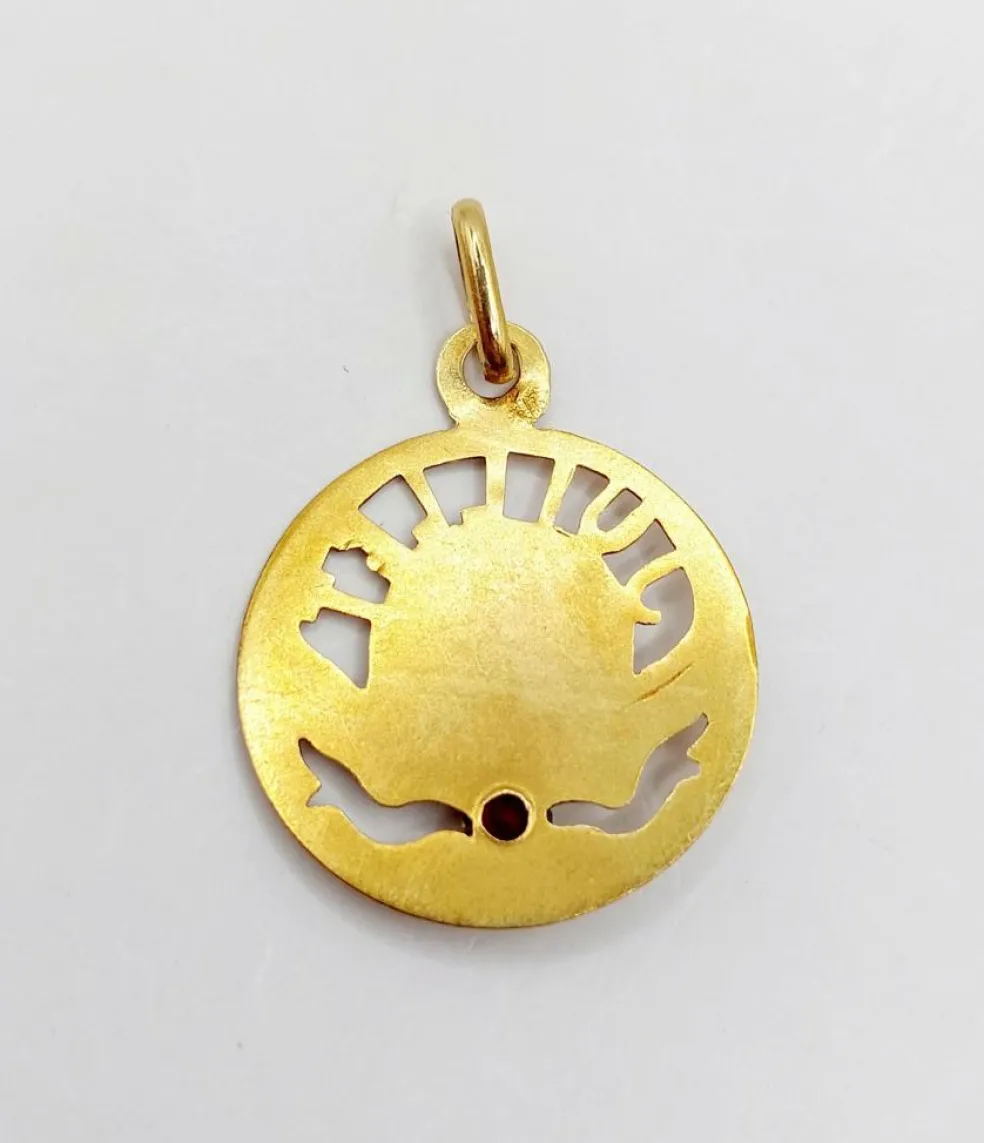 Médaille antique or jaune mois de naissance Juillet et pierre rouge (circa 1900)