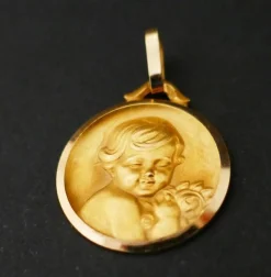 Médaille Art Déco, Ange et bouquet de roses