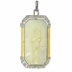 Médaille Art Déco Diamants Vierge Marie et l'enfant Jésus