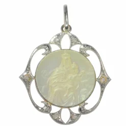 Médaille Art Déco diamants Marie et l'enfant Jésus