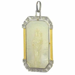 Médaille Art Déco Diamants Vierge Marie et l'enfant Jésus