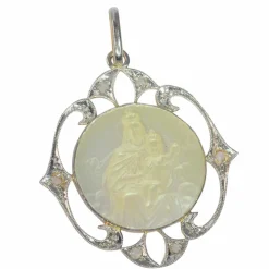 Médaille Art Déco diamants Marie et l'enfant Jésus