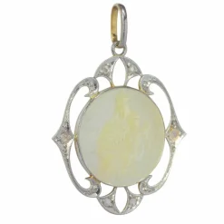 Médaille Art Déco diamants Marie et l'enfant Jésus