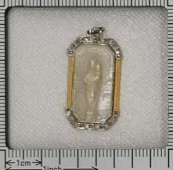 Médaille Art Déco Diamants Vierge Marie et l'enfant Jésus