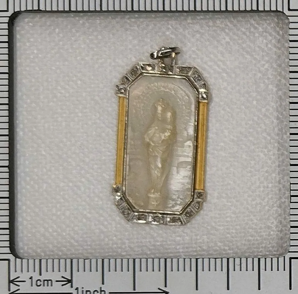Médaille Art Déco Diamants Vierge Marie et l'enfant Jésus