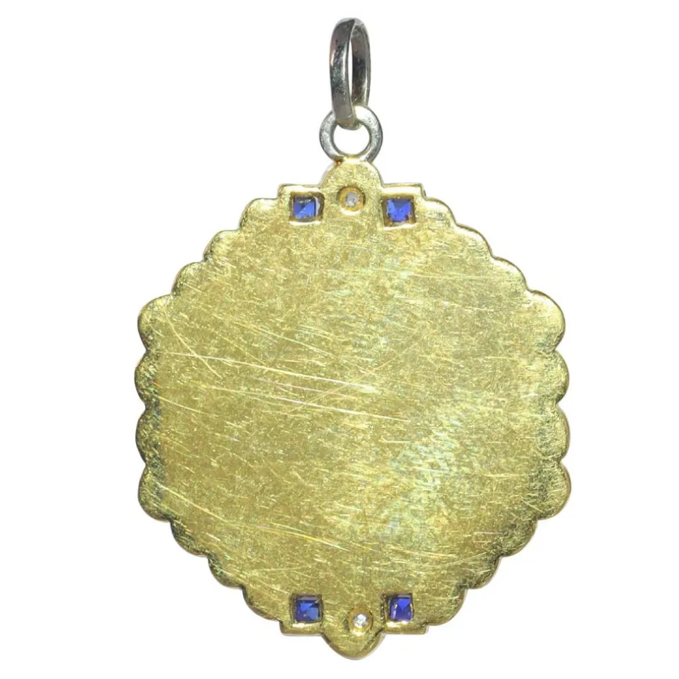 Médaille Art Déco Nacre Diamants Saphirs