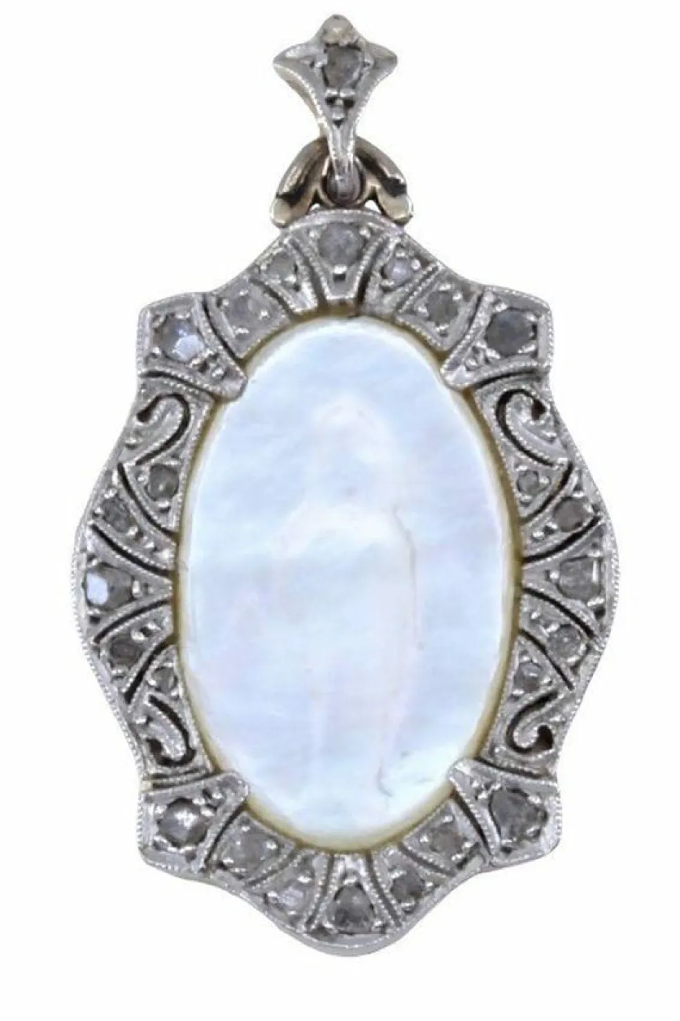 Médaille Art Déco, vierge en or jaune/ blanc