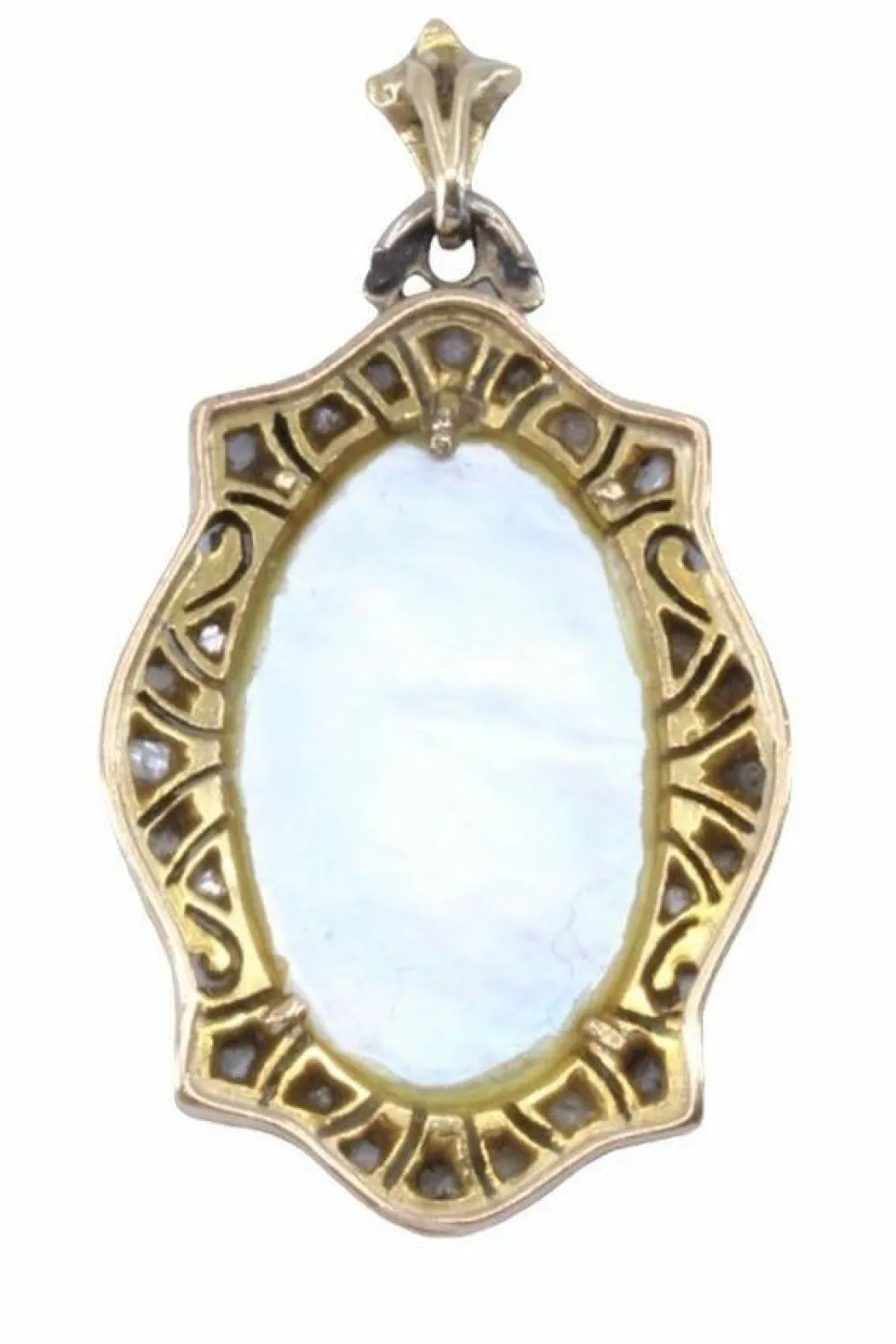 Médaille Art Déco, vierge en or jaune/ blanc
