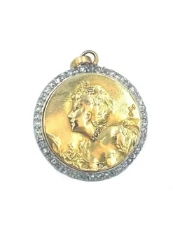 Médaille Art Nouveau or jaune et diamants