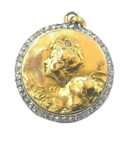 Médaille Art Nouveau or jaune et diamants
