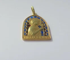 Médaille Art Nouveau Vierge au Lis émail plique à jour