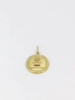 Médaille Augis ronde couronne de laurier Plus qu’hier moins que demain or jaune diamant rubis