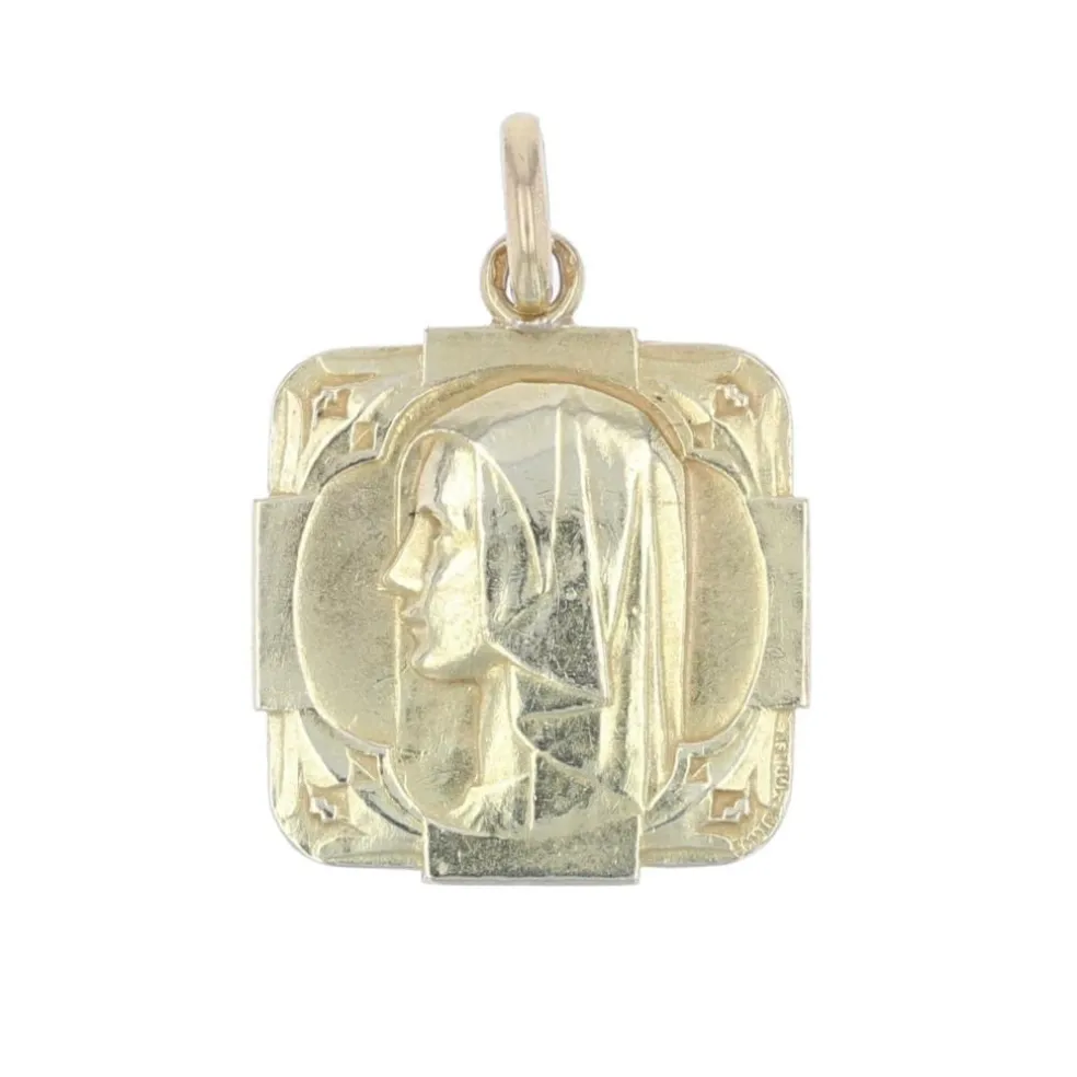 Médaille carrée Vierge or jaune