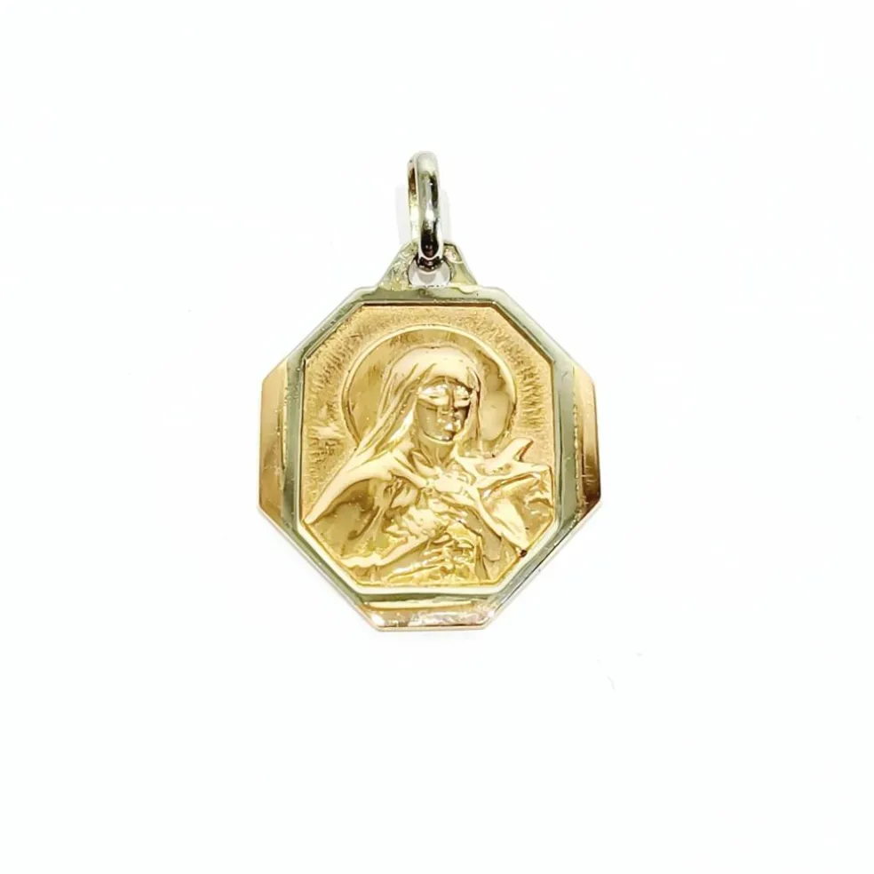 Médaille de la vierge en or rose et blanc