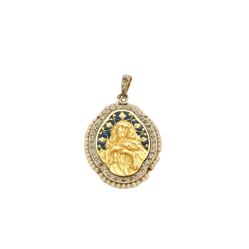 Médaille de la Vierge Marie or, diamants et perles, vers 1900