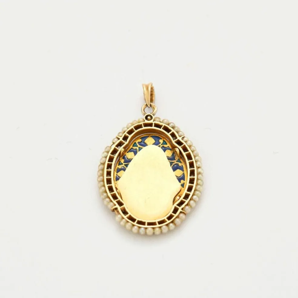 Médaille de la Vierge Marie or, diamants et perles, vers 1900