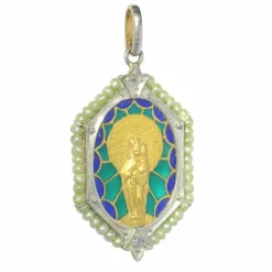 Médaille Diamants et émail plique-a-jour