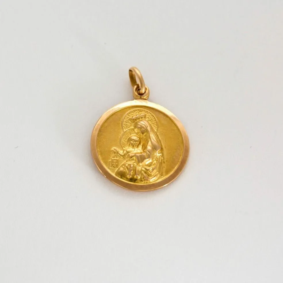 Médaille double face Vierge & Jésus en or jaune