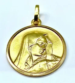 Médaille en or jaune 18 carats : profil de la Vierge