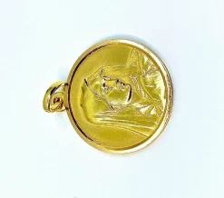 Médaille en or jaune 18 carats : profil de la Vierge