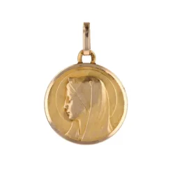 Médaille en or rose Vierge Marie auréolée signée Dropsy