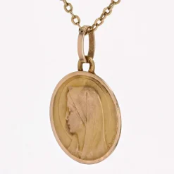 Médaille en or rose Vierge Marie auréolée signée Dropsy