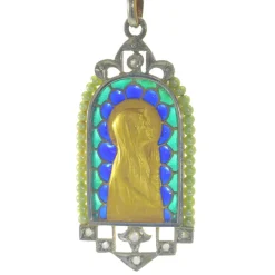 Médaille Marie vintage Diamants et émail plique-à-jour