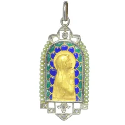 Médaille Marie vintage Diamants et émail plique-à-jour