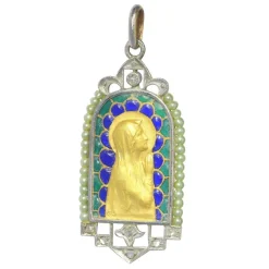 Médaille Marie vintage Diamants et émail plique-à-jour