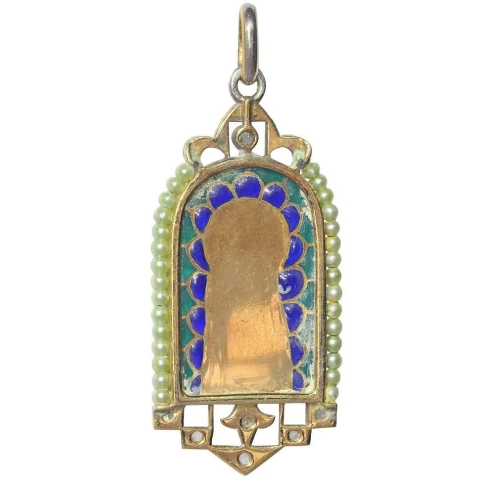 Médaille Marie vintage Diamants et émail plique-à-jour