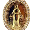 Médaille miraculeuse en or et diamants sur chaîne coulissante