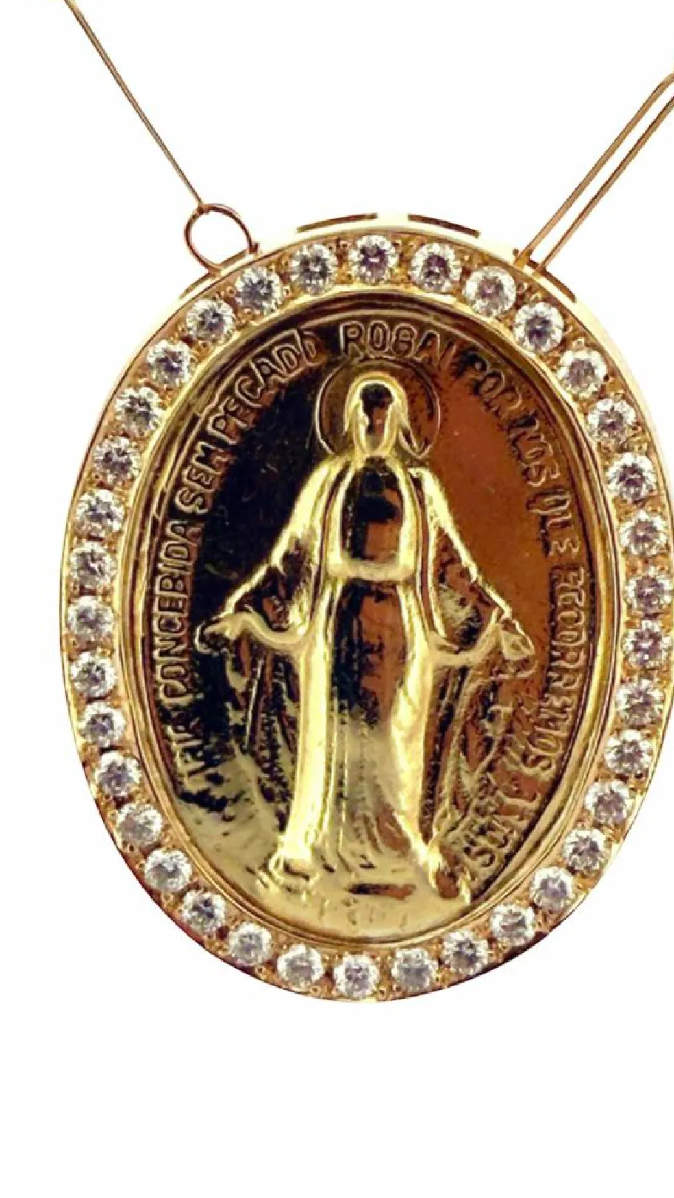 Médaille miraculeuse en or et diamants sur chaîne coulissante