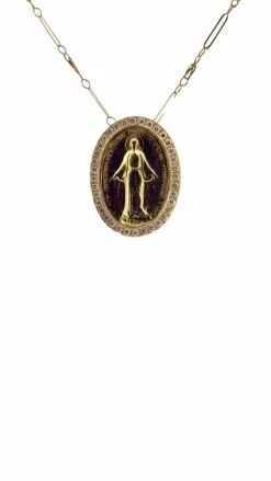 Médaille miraculeuse en or et diamants sur chaîne coulissante