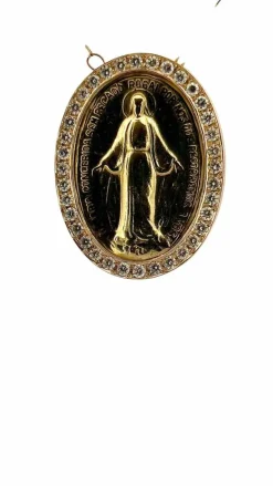 Médaille miraculeuse en or et diamants sur chaîne coulissante