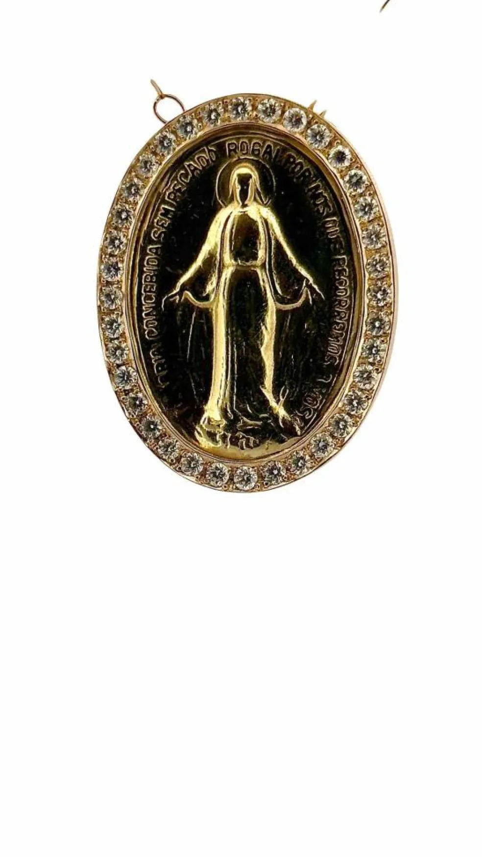 Médaille miraculeuse en or et diamants sur chaîne coulissante