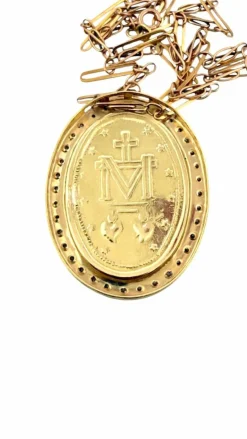 Médaille miraculeuse en or et diamants sur chaîne coulissante