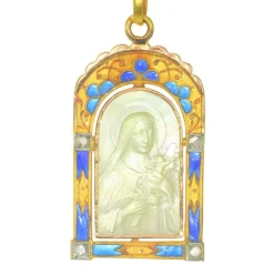 Médaille Nacre diamants émail plique-a-jour