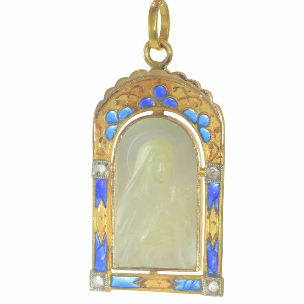 Médaille Nacre diamants émail plique-a-jour