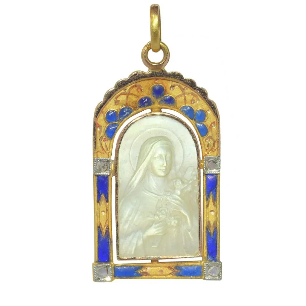 Médaille Nacre diamants émail plique-a-jour